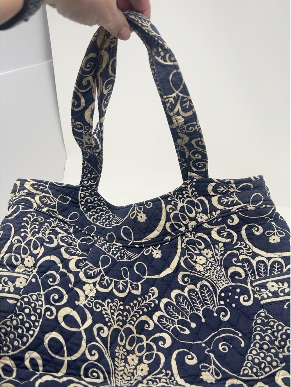 Vera Bradley Angle Tote Twirly Birds Navy Quilted Shoulder Bag Retired 2010